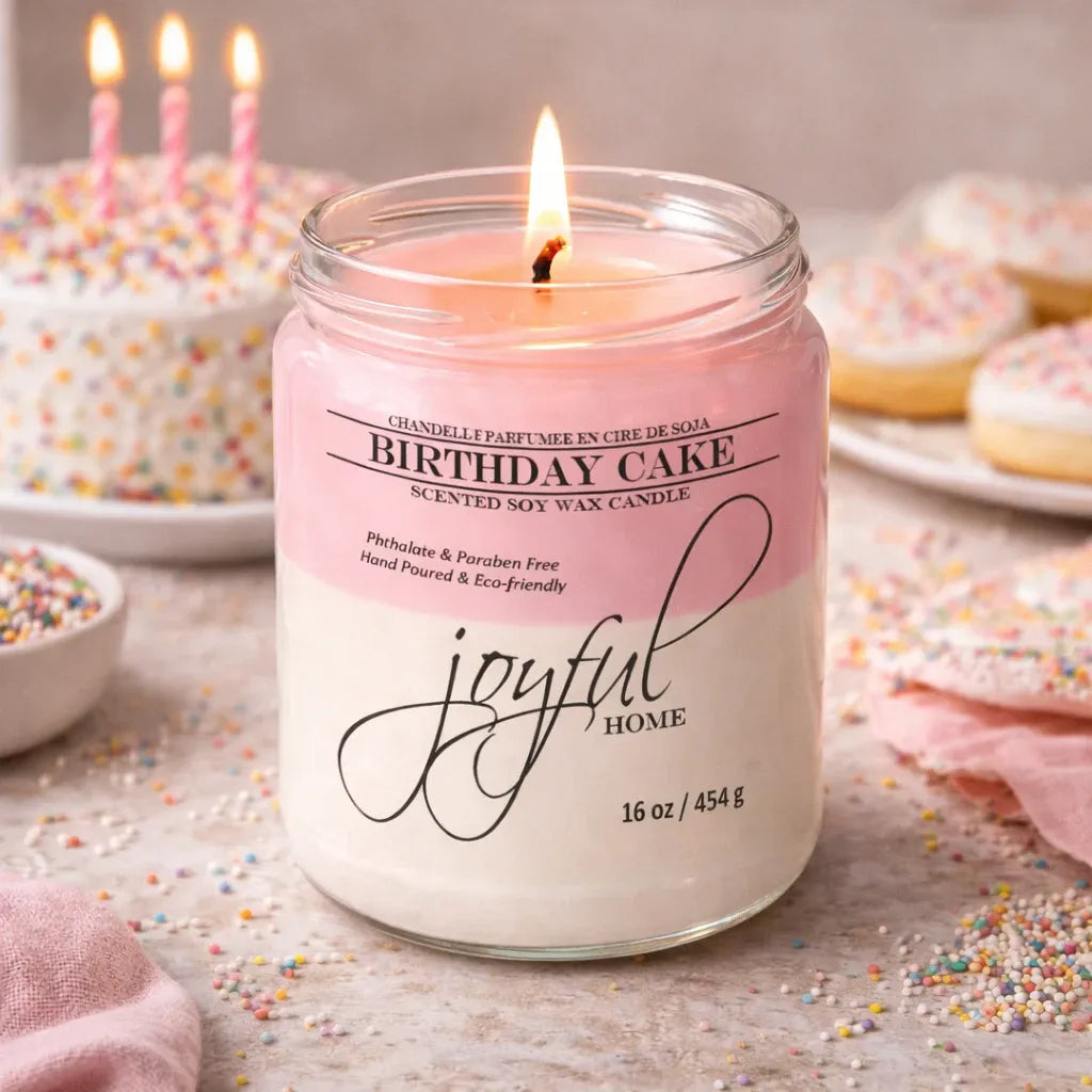 Joyful Home Birthday Cake Soy Wax Candle 16oz Scene