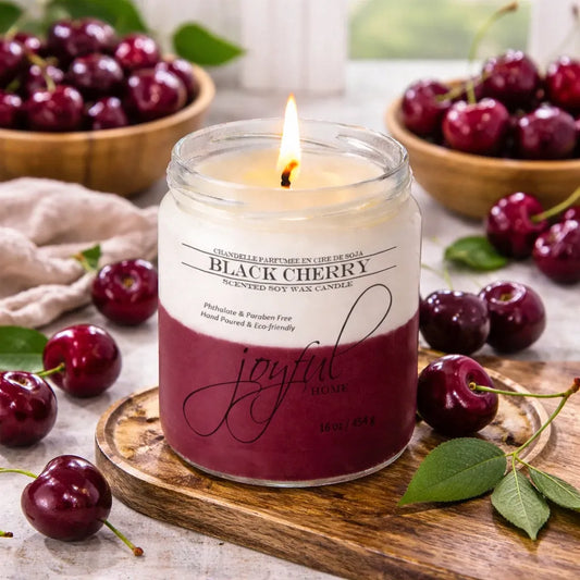 Joyful Home Black Cherry Soy Wax Candle 16oz Scene
