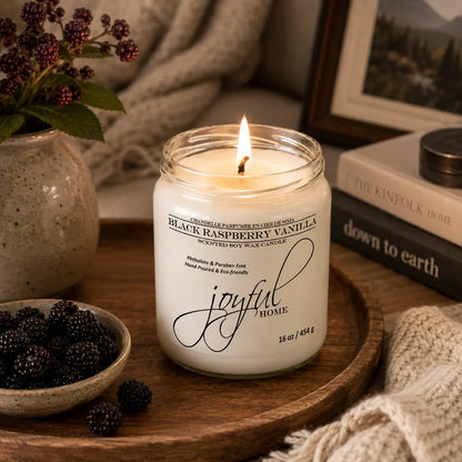 Joyful Home Black Raspberry Vanilla Soy Wax Candle 16oz Dye Free Scene