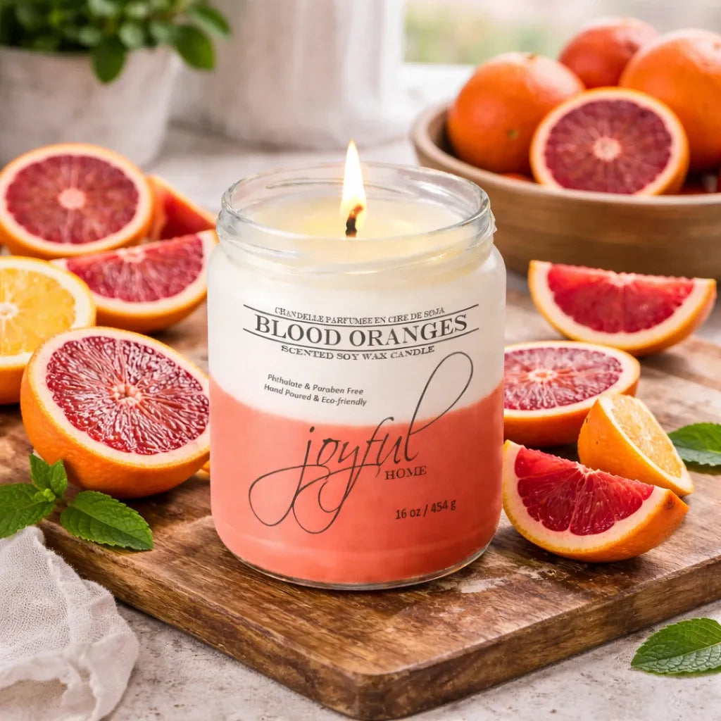 Joyful Home Blood Oranges Soy Wax Candle 16oz Scene