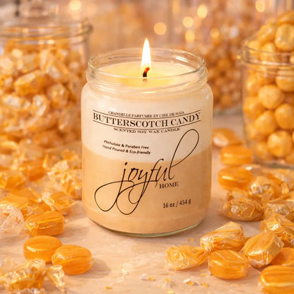 Joyful Home Butterscotch Candy Soy Wax Candle 16oz Scene
