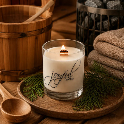 Joyful Home Cedar Sauna Crackling Wooden Wick Soy Wax Candle
