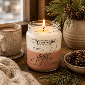 Joyful Home Cypress Woods Soy Wax Candle 16oz Scene