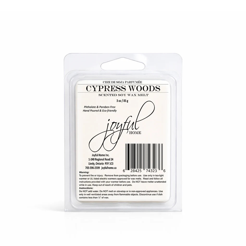 Joyful Home Cypress Woods Soy Wax Candle Melt Dye Free