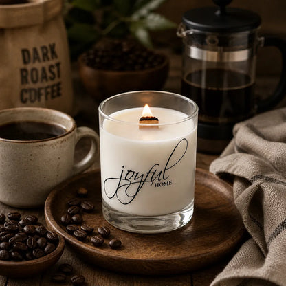 Joyful Home Dark Roast Coffee Crackling Wooden Wick Soy Wax Candle