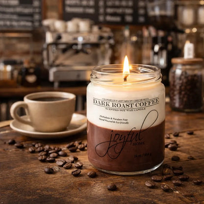 Joyful Home Dark Roast Coffee Soy Wax Candle 16oz Scene