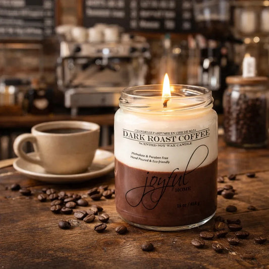 Joyful Home Dark Roast Coffee Soy Wax Candle 16oz Scene