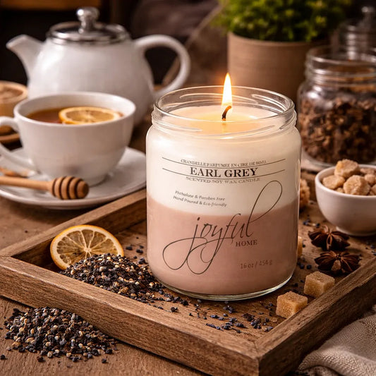 Joyful Home Earl Grey Soy Wax Candle 16oz Scene