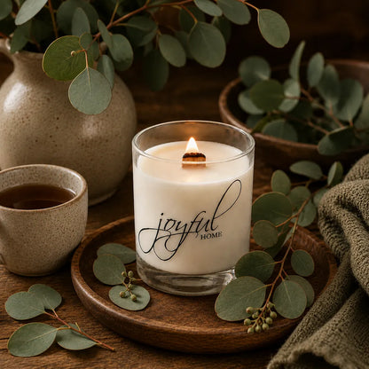 Joyful Home Eucalyptus Crackling Wooden Wick Soy Wax Candle