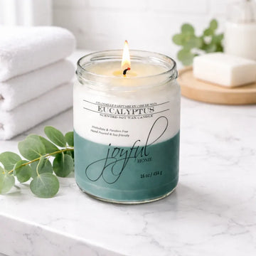 Joyful Home Eucalyptus Soy Wax Candle 16oz Scene
