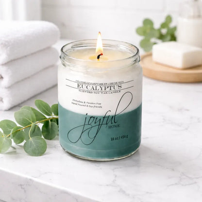 Joyful Home Eucalyptus Soy Wax Candle 16oz Scene