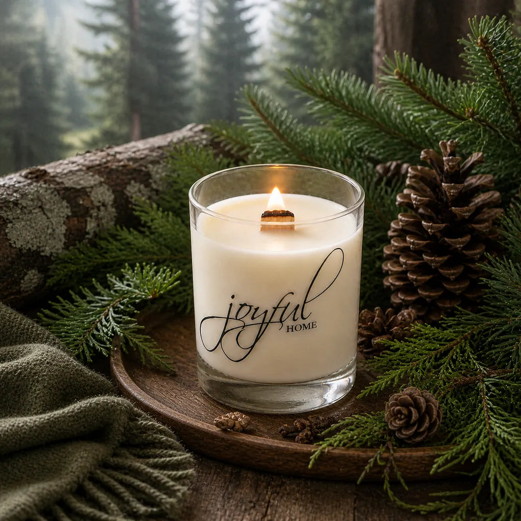 Joyful Home Evergreen Forest Crackling Wooden Wick Soy Wax Candle