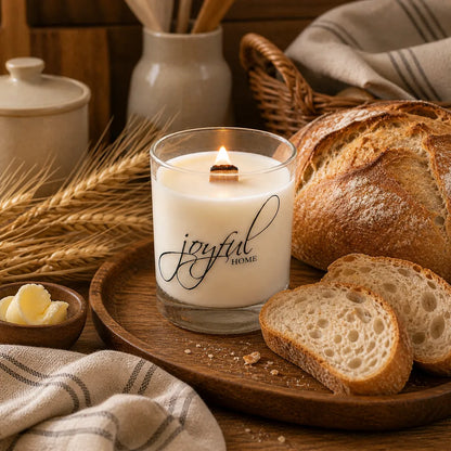 Joyful Home Fresh Baked Bread Crackling Wooden Wick Soy Wax Candle