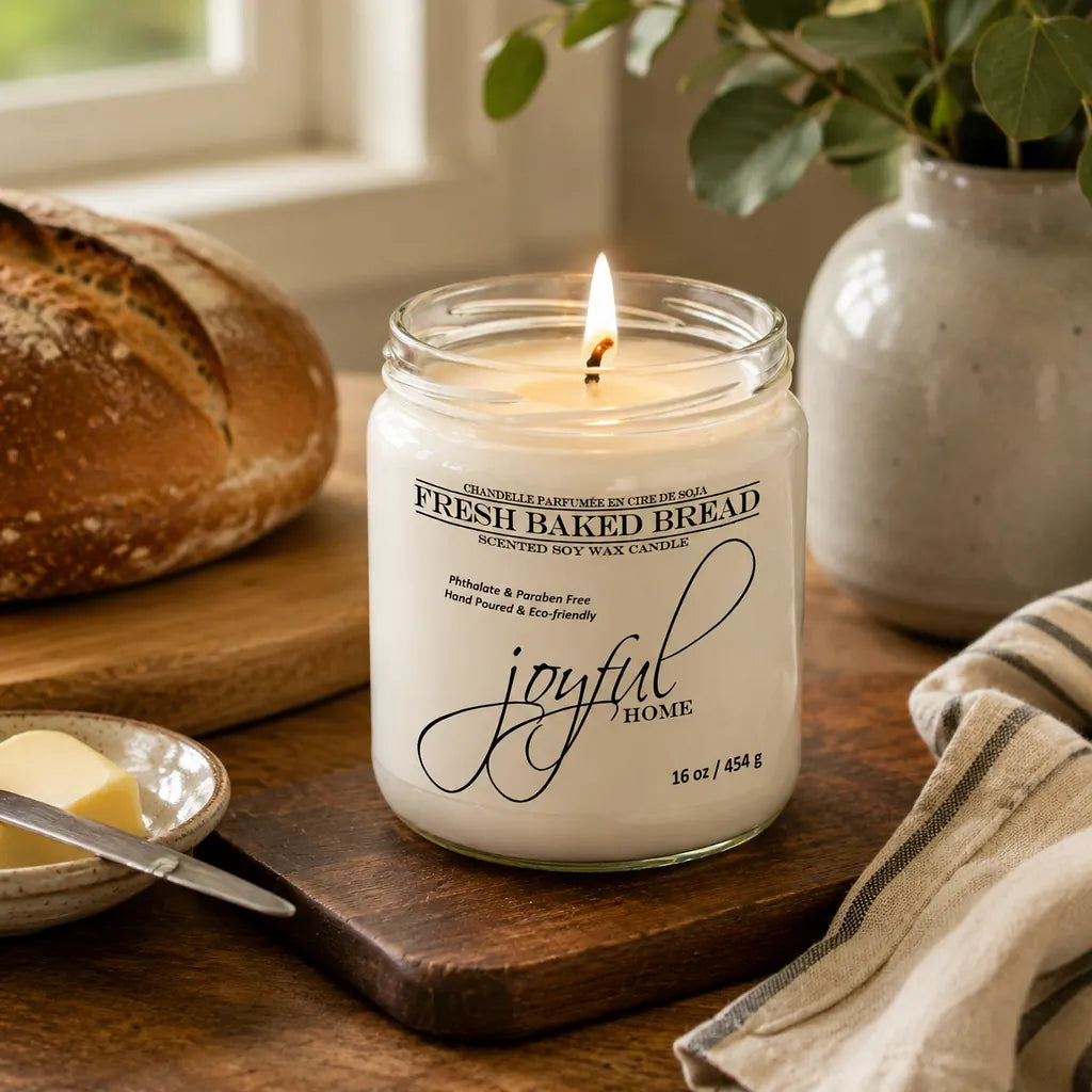 Joyful Home Fresh Baked Bread Soy Wax Candle 16oz Dye Free Scene