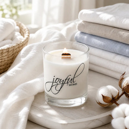 Joyful Home Fresh Linen Crackling Wooden Wick Soy Wax Candle