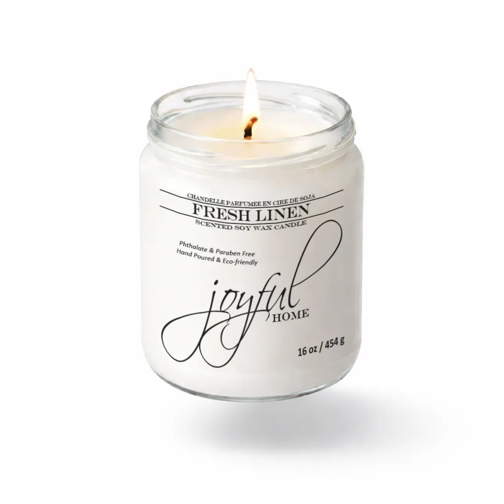 Joyful Home Fresh Linen Soy Wax Candle 16oz Dye Free