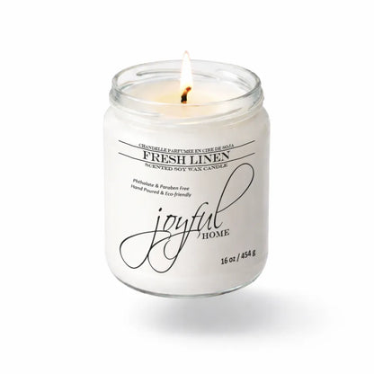 Joyful Home Fresh Linen Soy Wax Candle 16oz Dye Free