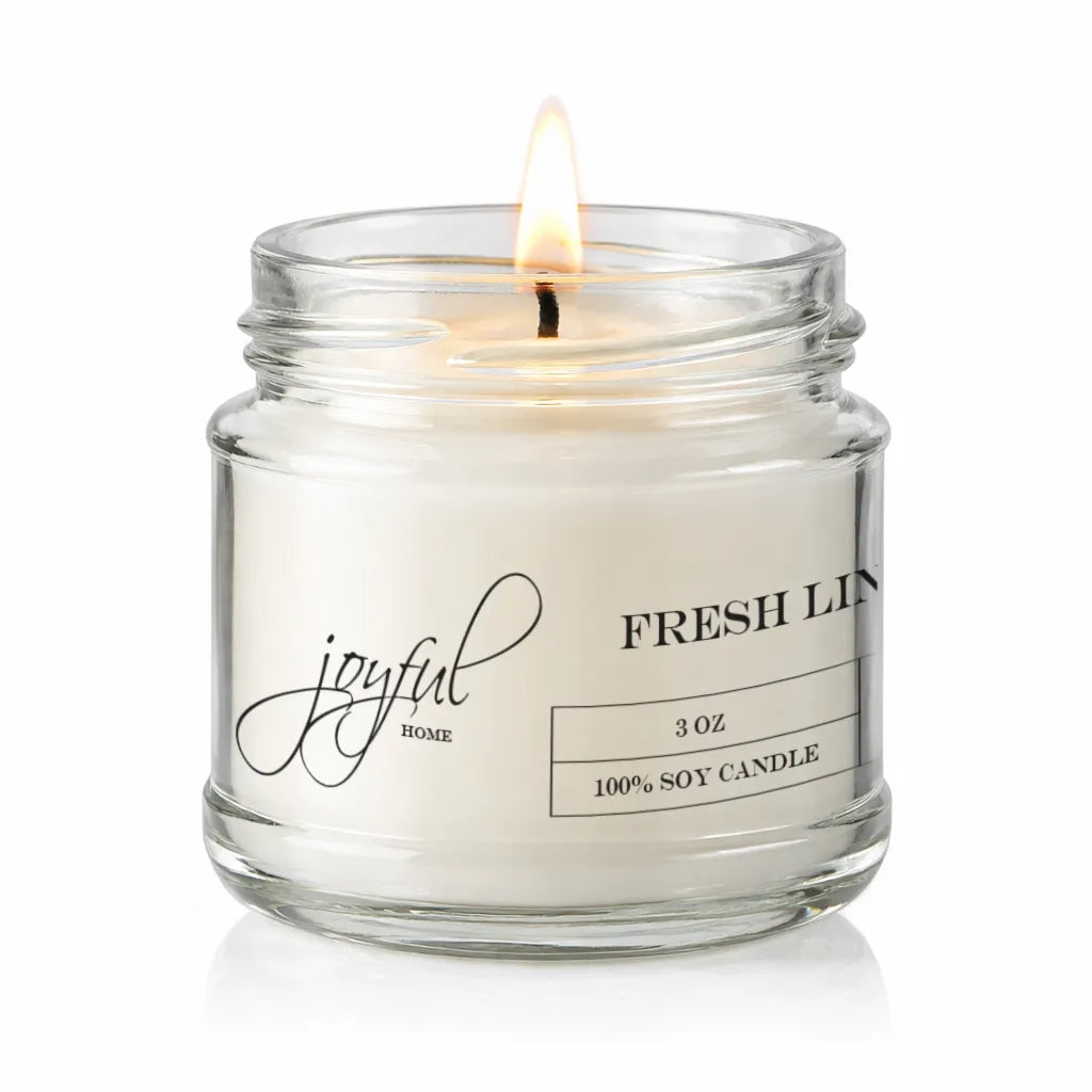 Joyful Home Fresh Linen Soy Wax Candle 3oz Dye Free