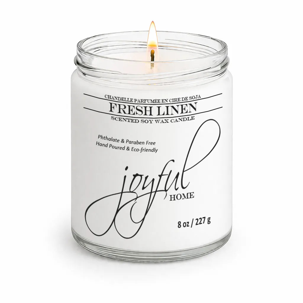 Joyful Home Fresh Linen Soy Wax Candle 8oz Dye Free