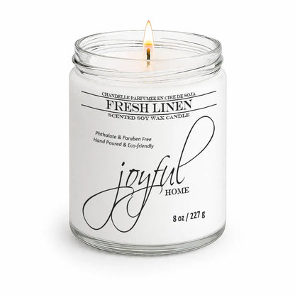 Joyful Home Fresh Linen Soy Wax Candle 8oz Dye Free