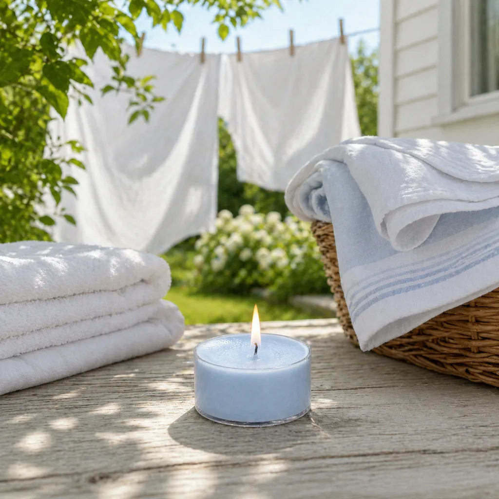 Joyful Home Fresh Linen Soy Wax Tea Light Scene