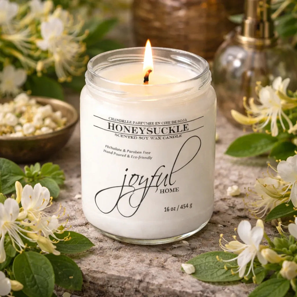 Joyful Home Honeysuckle Soy Wax Candle 16oz Scene