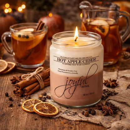 Joyful Home Hot Apple Cider Soy Wax Candle 16oz Scene