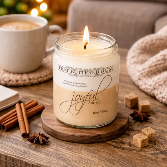 Joyful Home Hot Buttered Rum Soy Wax Candle 16oz Scene