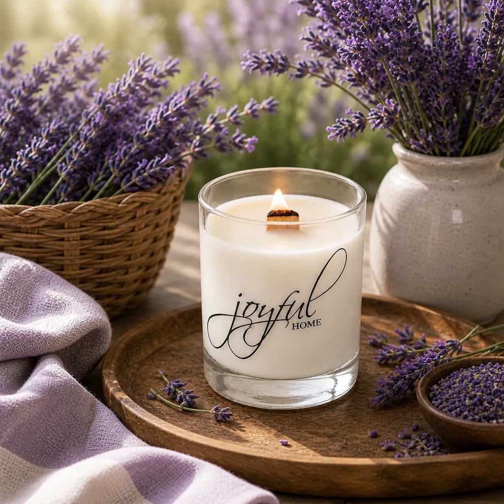 Joyful Home Lavender Gardens Crackling Wooden Wick Soy Wax Candle