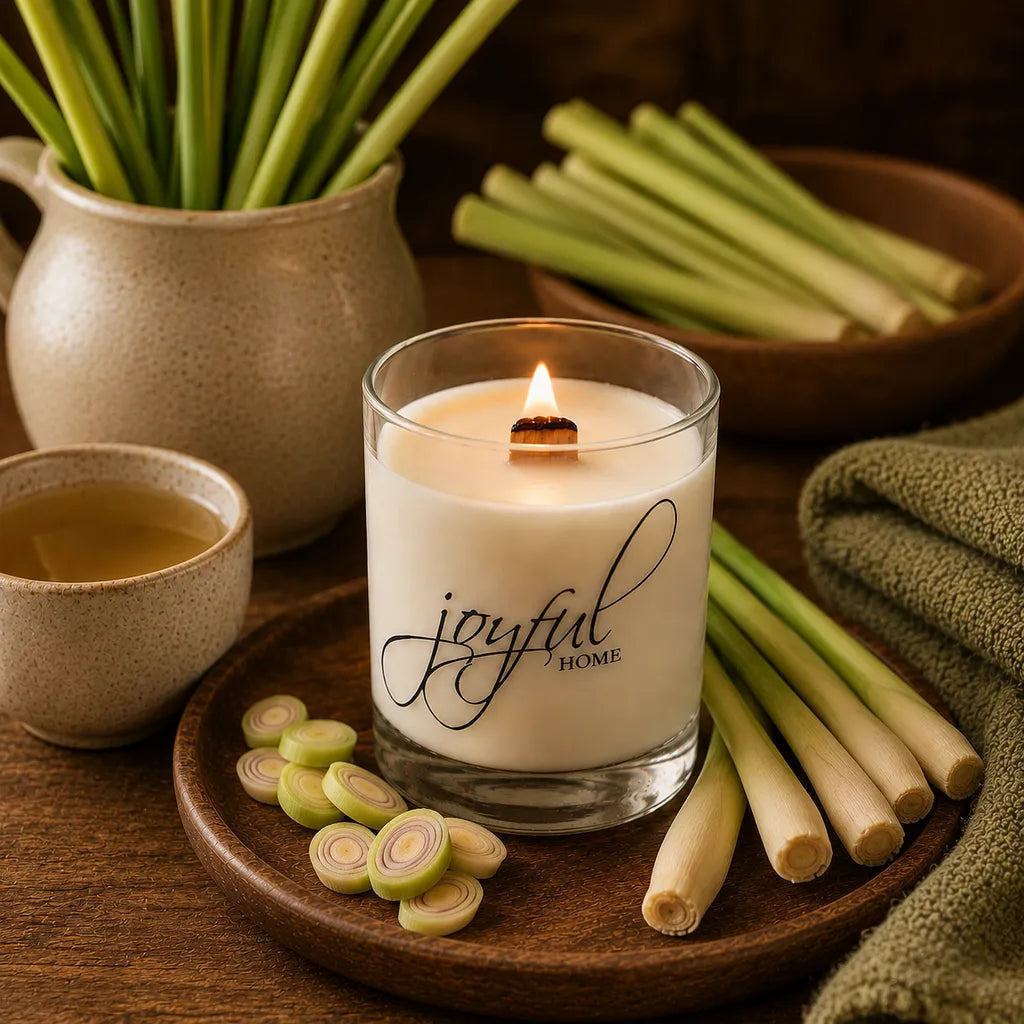 Joyful Home Lemongrass Crackling Wooden Wick Soy Wax Candle