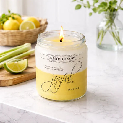Joyful Home Lemongrass Soy Wax Candle 16oz Scene