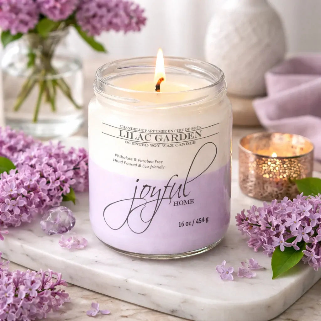 Joyful Home Lilac Garden Soy Wax Candle 16oz Scene