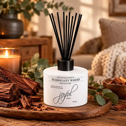 Joyful Home Mahogany Wood Reed Diffuser Scene