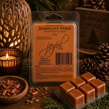 Joyful Home Mahogany Wood Soy Wax Melt Scene