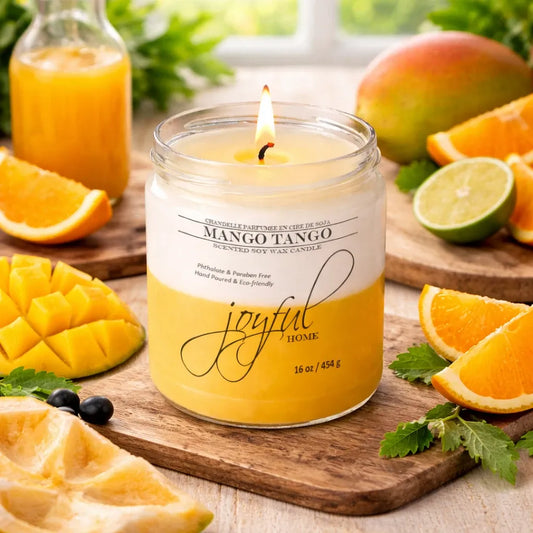 Joyful Home Mango Tango Soy Wax Candle 16oz Scene