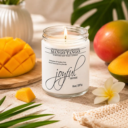 Joyful Home Mango Tango Soy Wax Candle 8oz Dye Free Scene