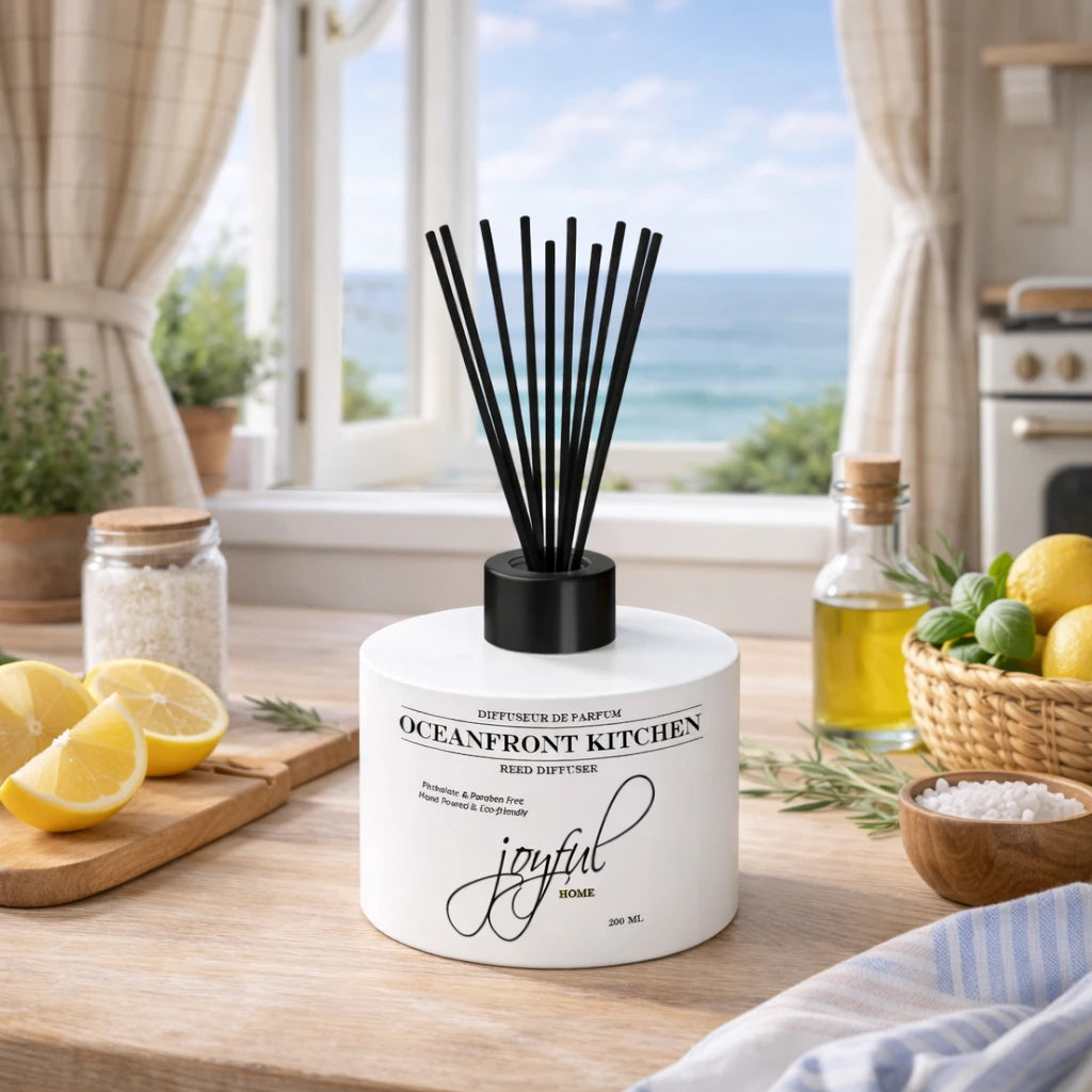 Joyful Home Oceanfront Kitchen Reed Diffuser Scene