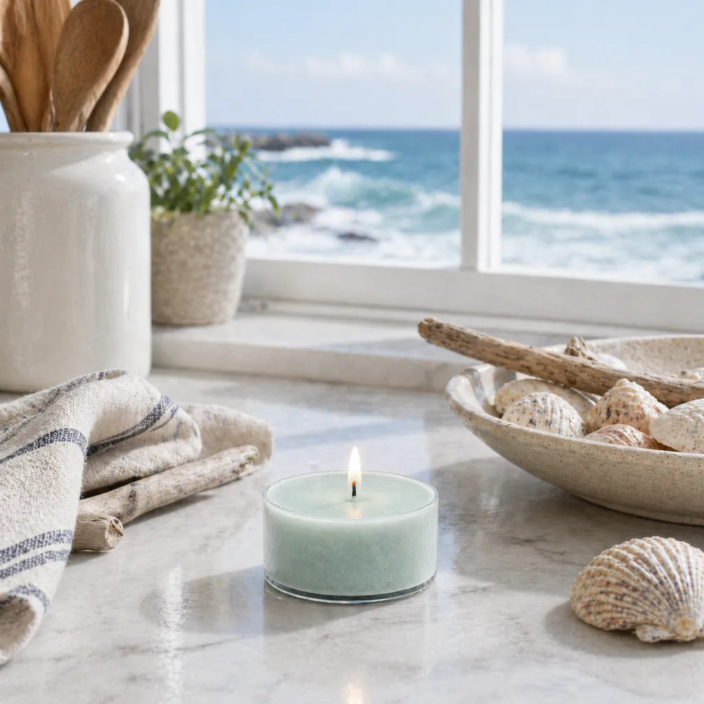 Joyful Home Oceanfront Kitchen Soy Wax Tea Light Scene