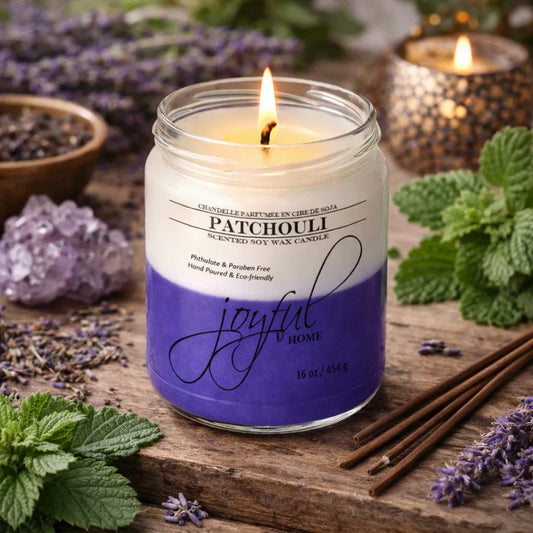 Joyful Home Patchouli Soy Wax Candle 16oz Scene