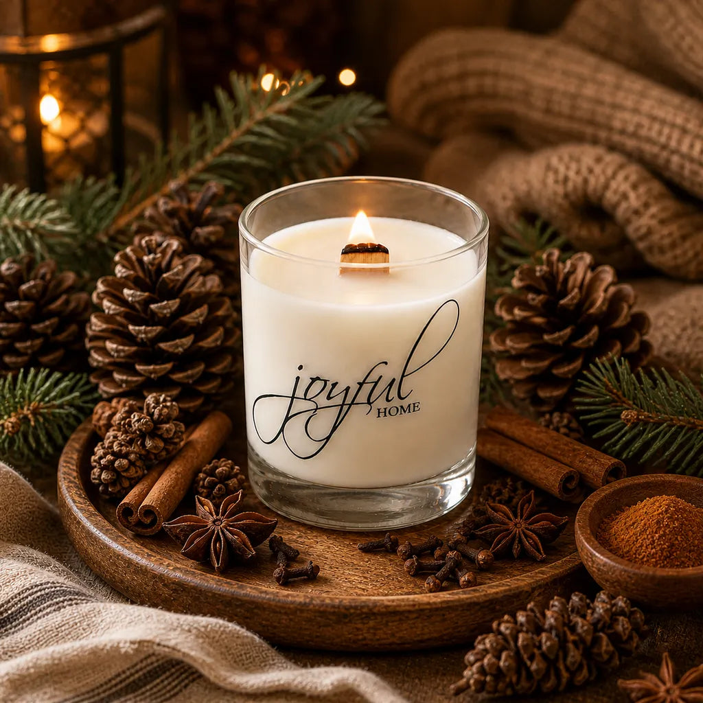 Joyful Home Pinecones Spice Crackling Wooden Wick Soy Wax Candle
