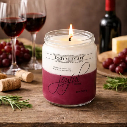Joyful Home Red Merlot Soy Wax Candle 16oz Scene