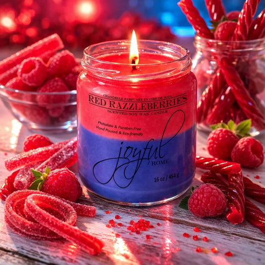 Joyful Home Red Razzleberries Soy Wax Candle 16oz Scene