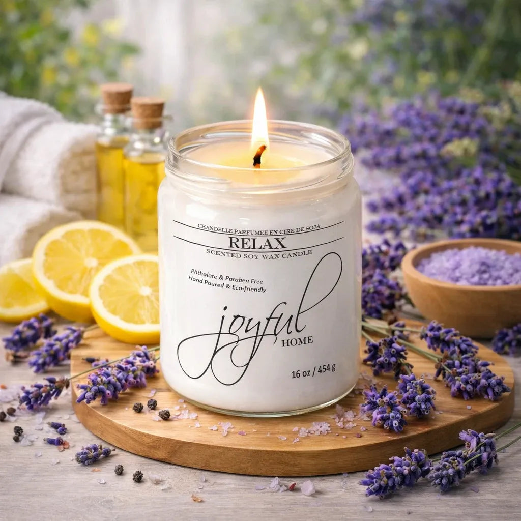 Joyful Home Relax Soy Wax Candle 16oz Scene