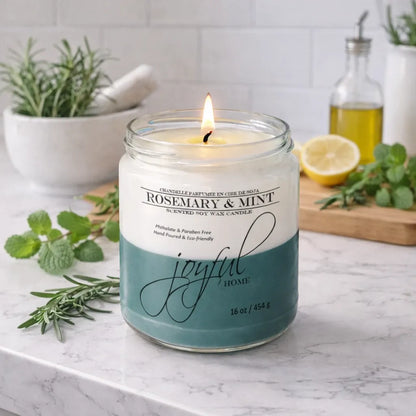Joyful Home Rosemary Mint Soy Wax Candle 16oz Scene