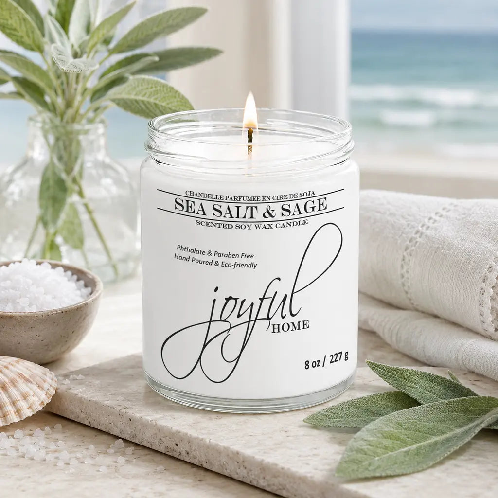 Joyful Home Sea Salt Sage Soy Wax Candle 8oz Scene