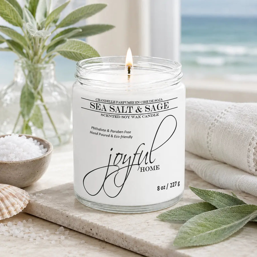 Joyful Home Sea Salt Sage Soy Wax Candle 8oz Scene