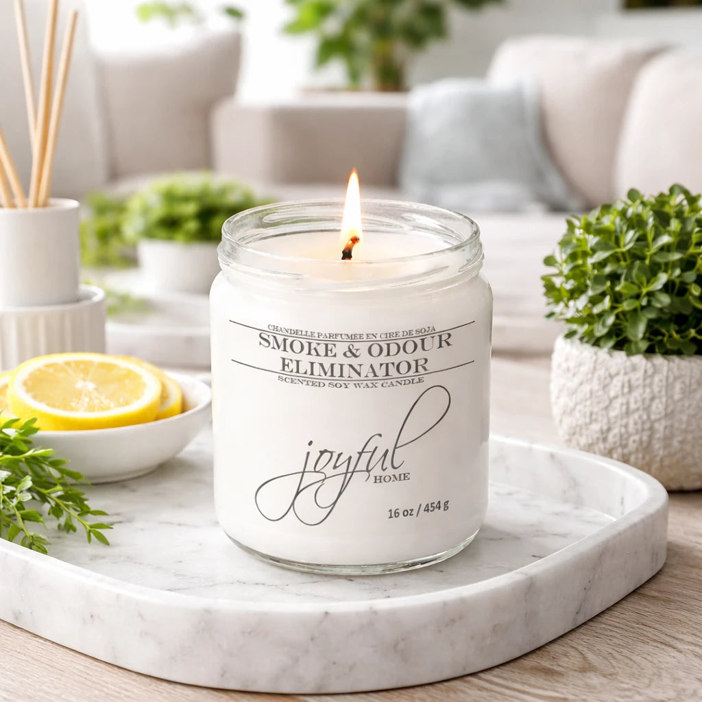 Joyful Home Smoke Odour Eliminator 16oz Soy Wax Candle Scene