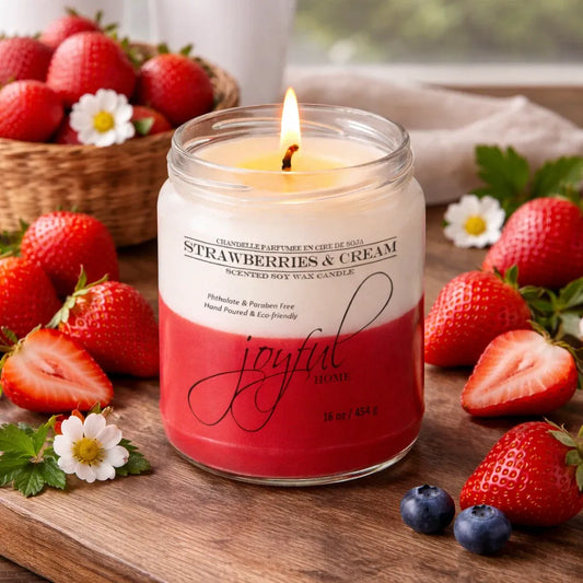 Joyful Home Strawberries Cream Soy Wax Candle 16oz Scene