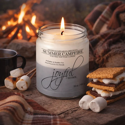 Joyful Home Summer Campfire Soy Wax Candle 16oz Scene