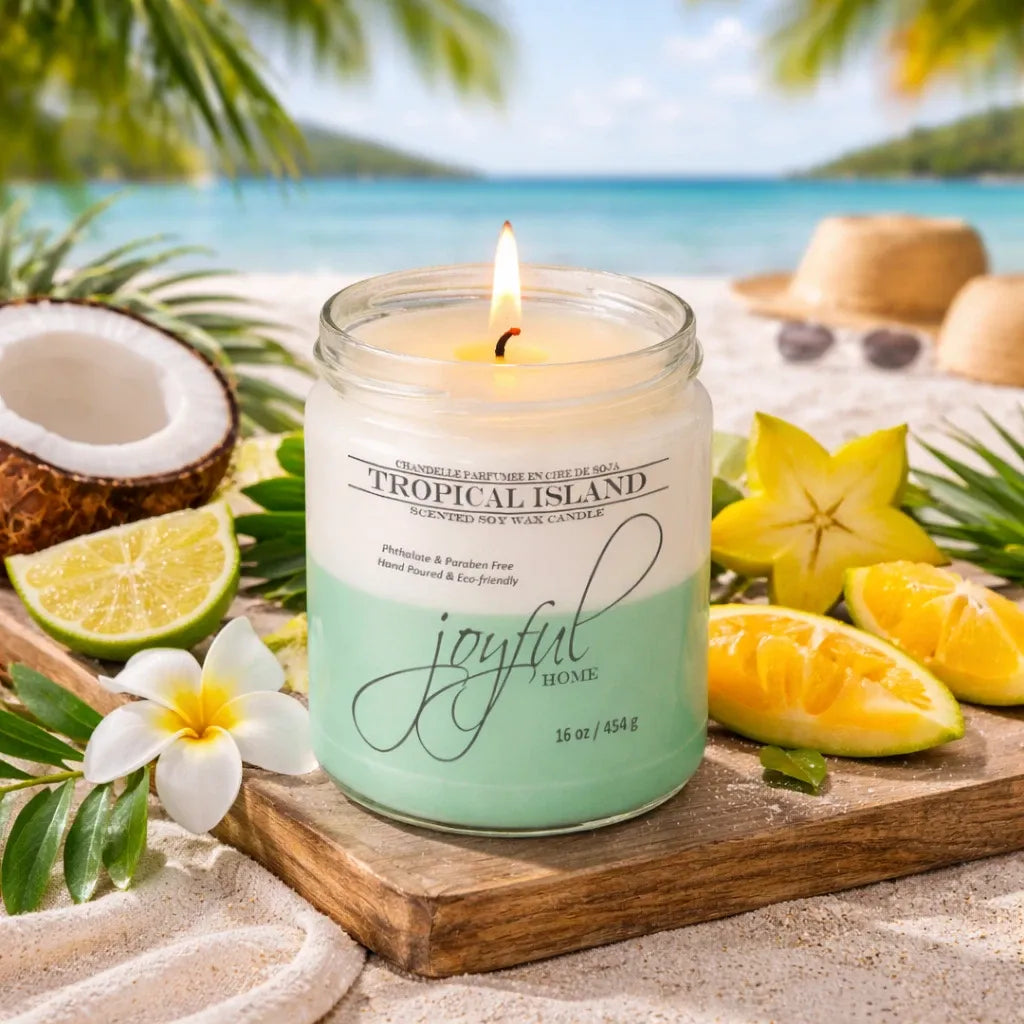 Joyful Home Tropical Island Soy Wax Candle 16oz Scene